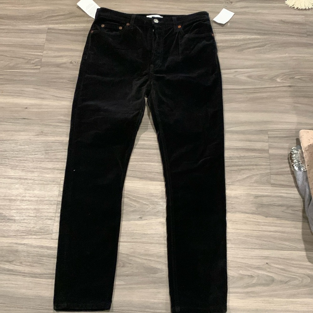 Re/Done High Rise Ankle Crop Stretch Velvet Pants/Jeans